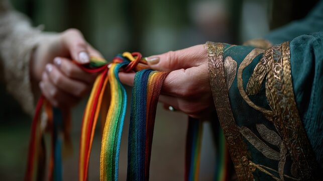 symbolic handfasting ceremony with rainbow threads