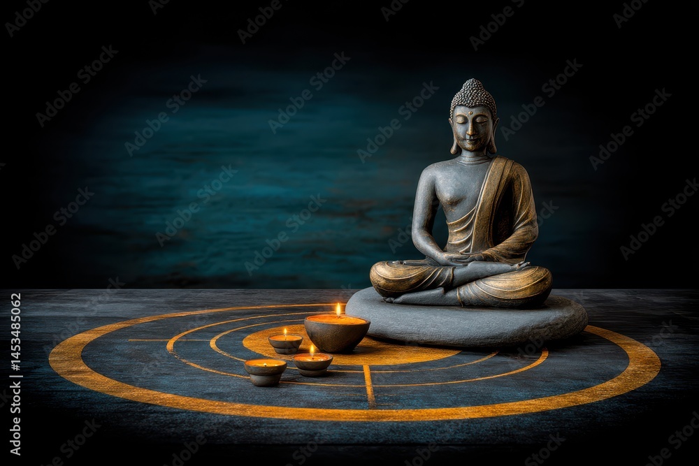 Aufkleber serene buddha statue surrounded by soft light and calming elements symbolizing cosmic enlightenment 