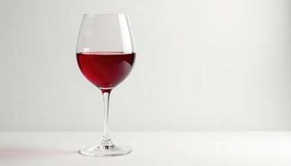 Single elegant red wine glass on white background, stemware, clear