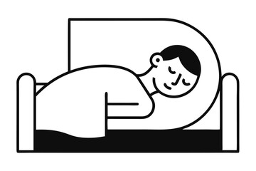 Minimalist portrays a sleeping person resting comfortably in bed with eyes closed