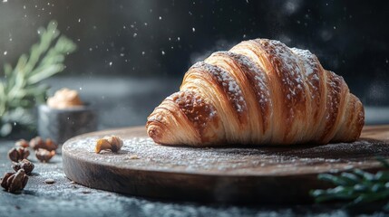A croissant with powdered sugar on top