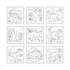 Collection Of Cute Cartoon Dinosaurs For Coloring Book Pages Design