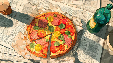 A delicious Pizza with Fresh Vegetables Morning