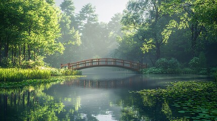 Bridges, lakes, forest fog