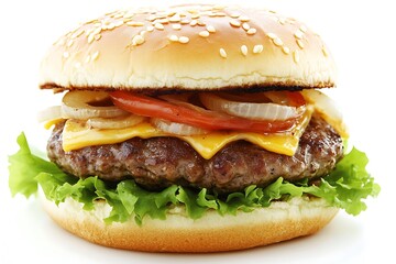Juicy Cheeseburger with Sesame Seed Bun and Fresh Lettuce