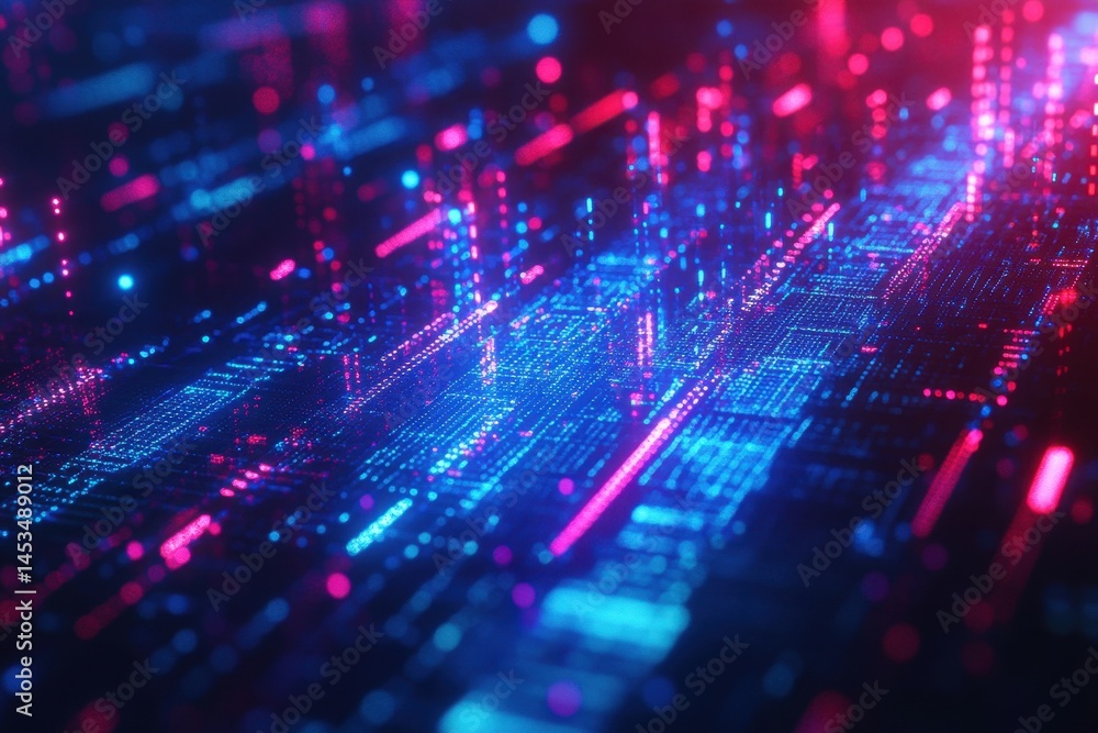 Aufkleber glowing abstract digital data flow creates a vibrant neon light display, abstract glowing digital da