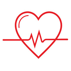 Red heart outline contains the heartbeat line, signifying vital signs against transparent background