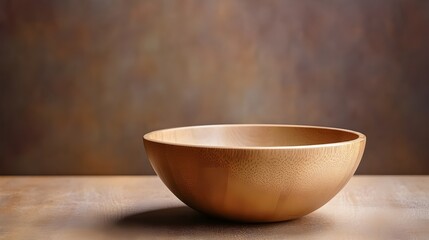Wooden bowl on kitchen table on wall background , Empty wooden bowl on gray texture , Wooden product stage on wall background 



