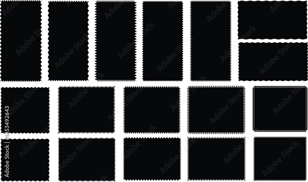 Poster black and white photo frames zigzag edge, scallop edge shape. rectangle shape frame with zigzag edge