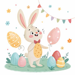 Fototapeta premium happy rabbit with egg poins decoration