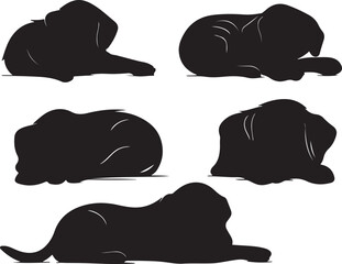 Silhouette Vector Art of Sleeping Dogs: Black and White Graphic Illustration of Canine Companions in Relaxed Poses for Design Projects