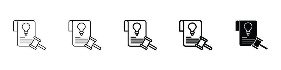 Set of 5 pixel perfect Intellectual property and copyright icon with 1 unexpanded, 1 silhouette, A shield and © symbol icon representing protection of intellectual property rights.