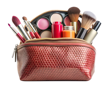 Composition with bag makeup isolated on white background PNG
