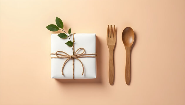 A white gift wrapped in white paper with a brown string tied around it.