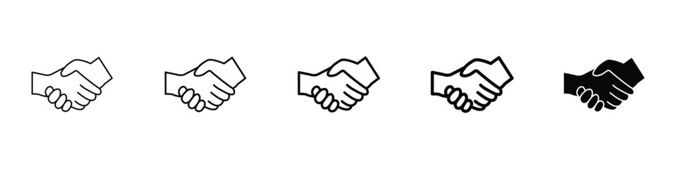 Set of 5 pixel perfect Handshake icon with 1 unexpanded, 1 silhouette, Two hands clasping icon to symbolize agreement or cooperation.
