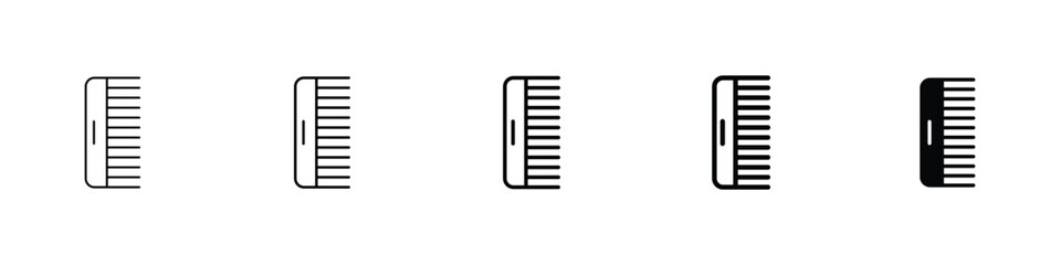 Set of 5 pixel perfect comb icon with 1 unexpanded, 1 silhouette, A wide-tooth comb icon for hair grooming or styling.