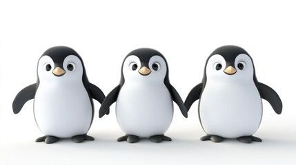 Fototapeta premium Group of 3D Baby Penguins Standing, Isolated on Transparent or White Background. Adorable and Playful Antarctic Birds in a Stylized Composition