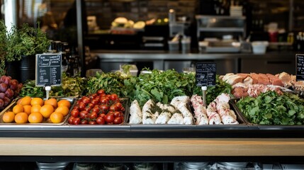 Obraz premium Menu board layout with visual graphics and color-coded food sections