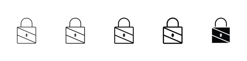 Set of 5 pixel perfect Lock scale icon with 1 unexpanded, 1 silhouette, A padlock icon closed to indicate security and privacy.