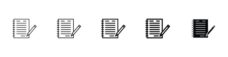 Set of 5 pixel perfect Note icon with 1 unexpanded, 1 silhouette, A sticky note or paper note icon for reminders or documentation
