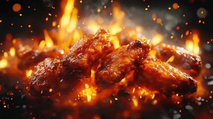 Delicious and juicy chicken wings with a spicy sauce.
