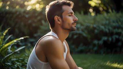 Serenity and Veganism: Man Meditating Amidst Greenery

