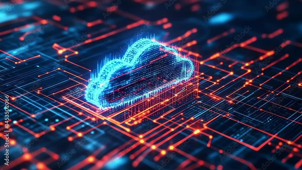 Poster digital cloud computing: neon circuitry network data