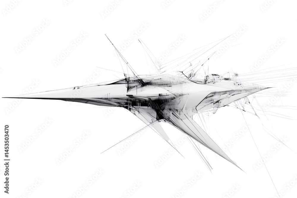 Poster Monochromatic Abstract of Angular Forms and Linear Radiations on Transparent Field