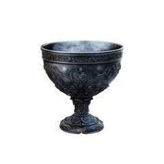 Ornate Dark Metal Chalice with Smoke, Mystical Goblet, Fantasy Drinkware