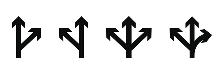 Set of black vector arrows. Arrows icon. Arrow vector icon. Arrows vector collection. Flat style Arrows in different directions isolated on white background. Bended arrow, turning, zig zag, crossroads