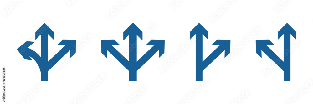 Poster way direction arrow sign. three arrow, way sign, road direction icon vector. three-way direction arr