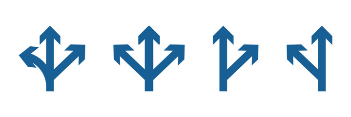 way direction arrow sign. three arrow, way sign, road direction icon vector. three-way direction arrow sign.