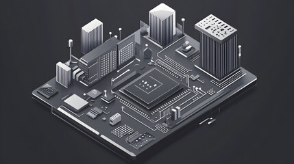 Obraz premium technology, blueprint, computer, circuit, design, board, plan, house, chip, vector, construction, illustration, architecture, project, blue, engineering, pattern, digital, drawing, electronics, home, 