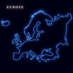 Europe futuristic concept neon outline map isolated on dark background