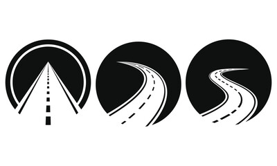 Asphalt roadway with circle shape logo Vector template illustration