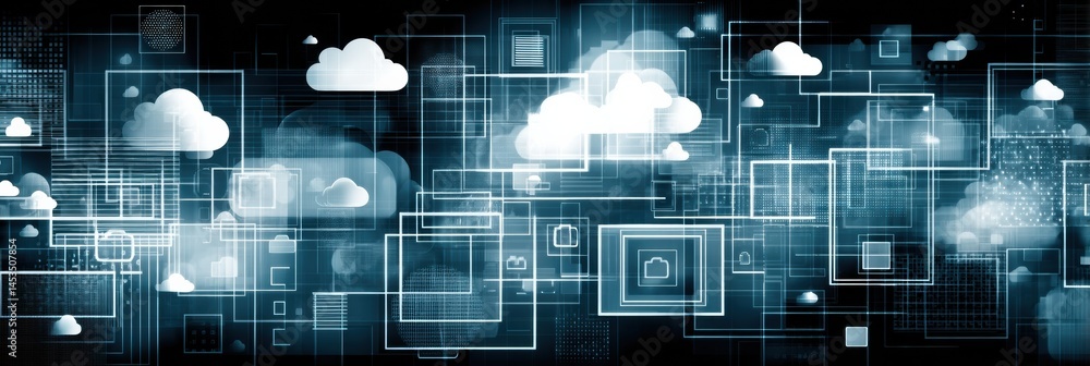 Aufkleber Cloud Computing Icons Encountering Barriers During Transfer Due to National Internet Firewalls Generative AI