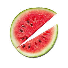 Freshly cut red watermelon slice isolated on a clean Transparent background showcasing juicy flesh and seeds, red watermelon isolated on PNG background