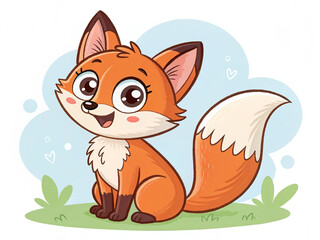 Obraz premium Cute fox cartoon. Cartoon cute fox sitting smiling