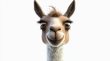 Obraz premium Portrait of 3D Llama Cartoon Animal, Isolated on Transparent or White Background. Playful and Adorable Character Design