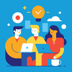 Flat Office Collaboration Illustration with Diverse Team