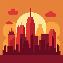 Obraz premium City Skyline Illustration in Warm Evening Tones
