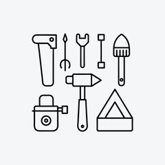 Construction Tools Icons in Thin Line Art