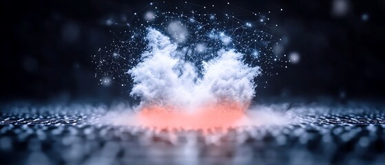 Cloud and smoke over textured surface, bokeh and web-like connection above