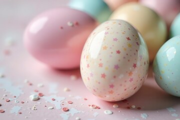 Speckled & swirled pastel eggs, glossy finish, food, chicken
