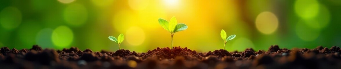 Vibrant young plants reaching for the sun in fertile earth , agriculture, vibrant, texture
