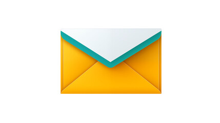 A yellow envelope with a white top and teal trim on a black background view
