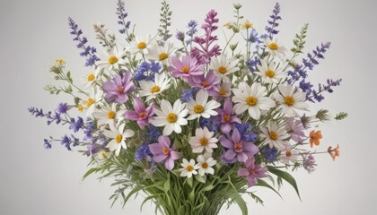 Obraz premium Delicate watercolor wildflowers arranged in a charming bouquet , meadow, flowers, background
