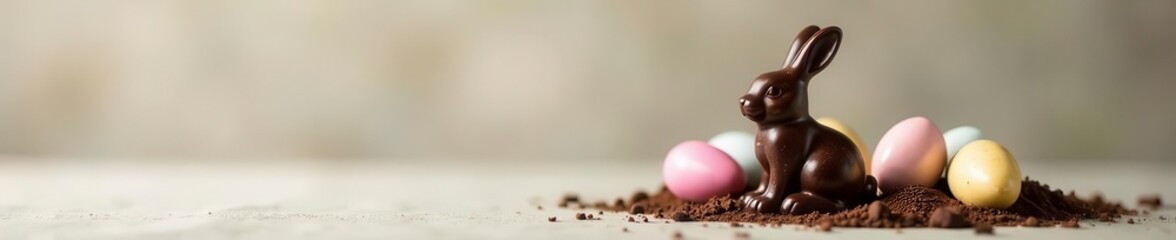 Dark chocolate rabbit figurine, neutral background Easter treat , chocolate rabbit, neutral background