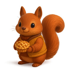 Fototapeta premium Adorable Squirrel Holding a Pie in Autumn Outfit with Leaves