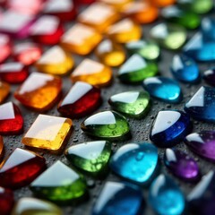 Colorful glass pieces arranged on a surface for mosaic crafting , kid's craft, mosaic